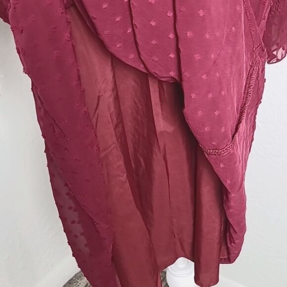 BTFBM Burgundy Dotted Swiss Maxi-Dress with Ruffled Hemline, Size Medium - Picture 9 of 11